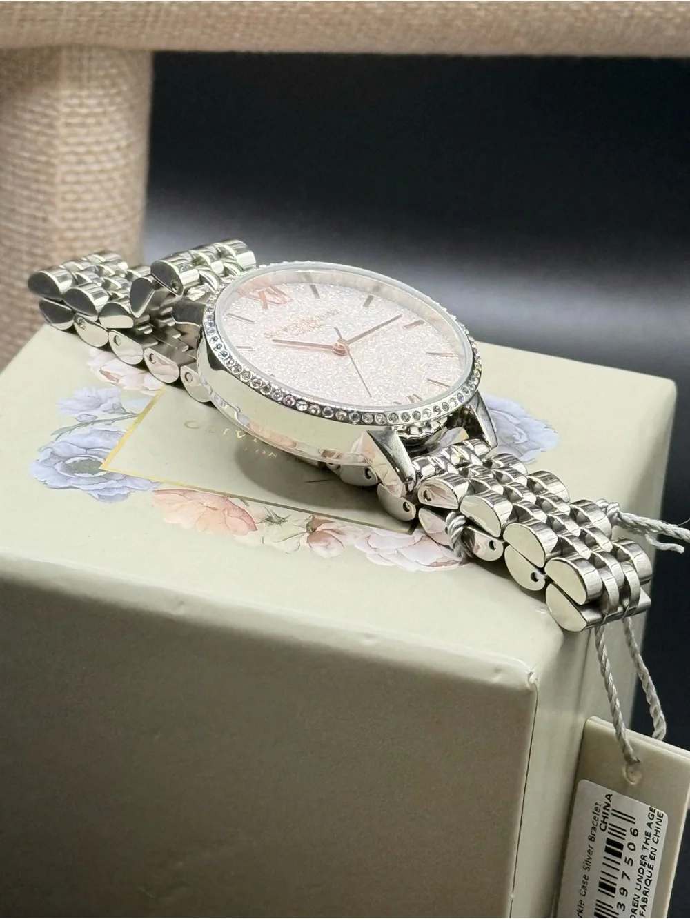 Olivia Burton White Demi Glitter Dial Sparkle Bezel Watch (Model OB16GD68)